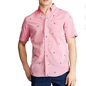 Chaps Pink Button Up Shirt with Navy Lobster Print Size XL